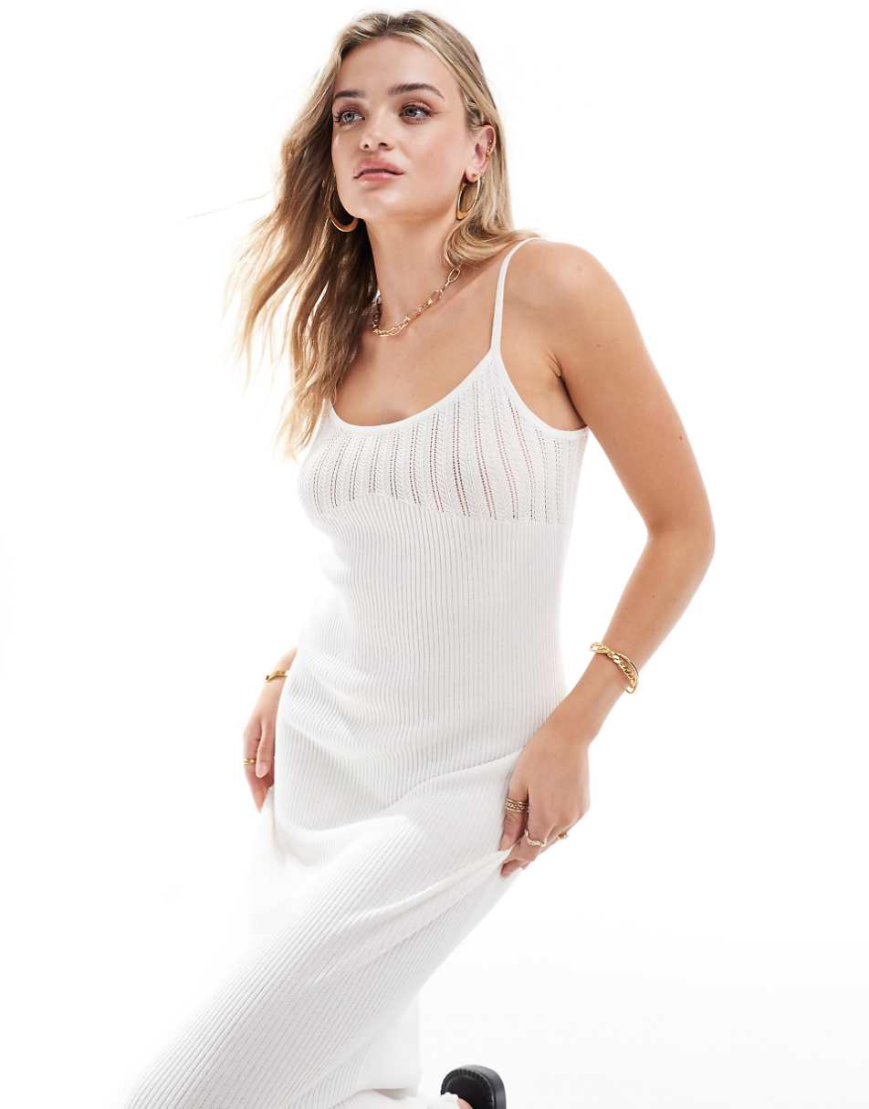 ASOS DESIGN pointelle scoop neck maxi dress in cream