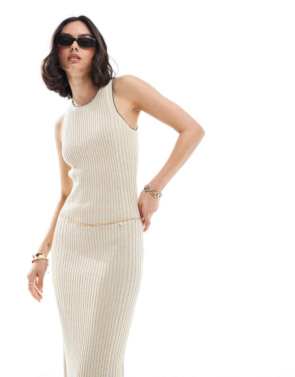 ASOS DESIGN knit racer midi dress in twist yarn in stone