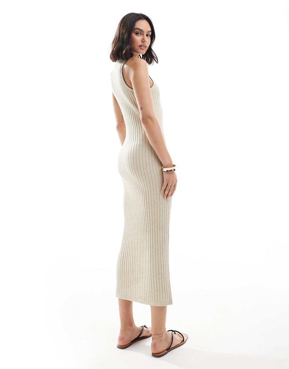 ASOS DESIGN knit racer midi dress in twist yarn in stone