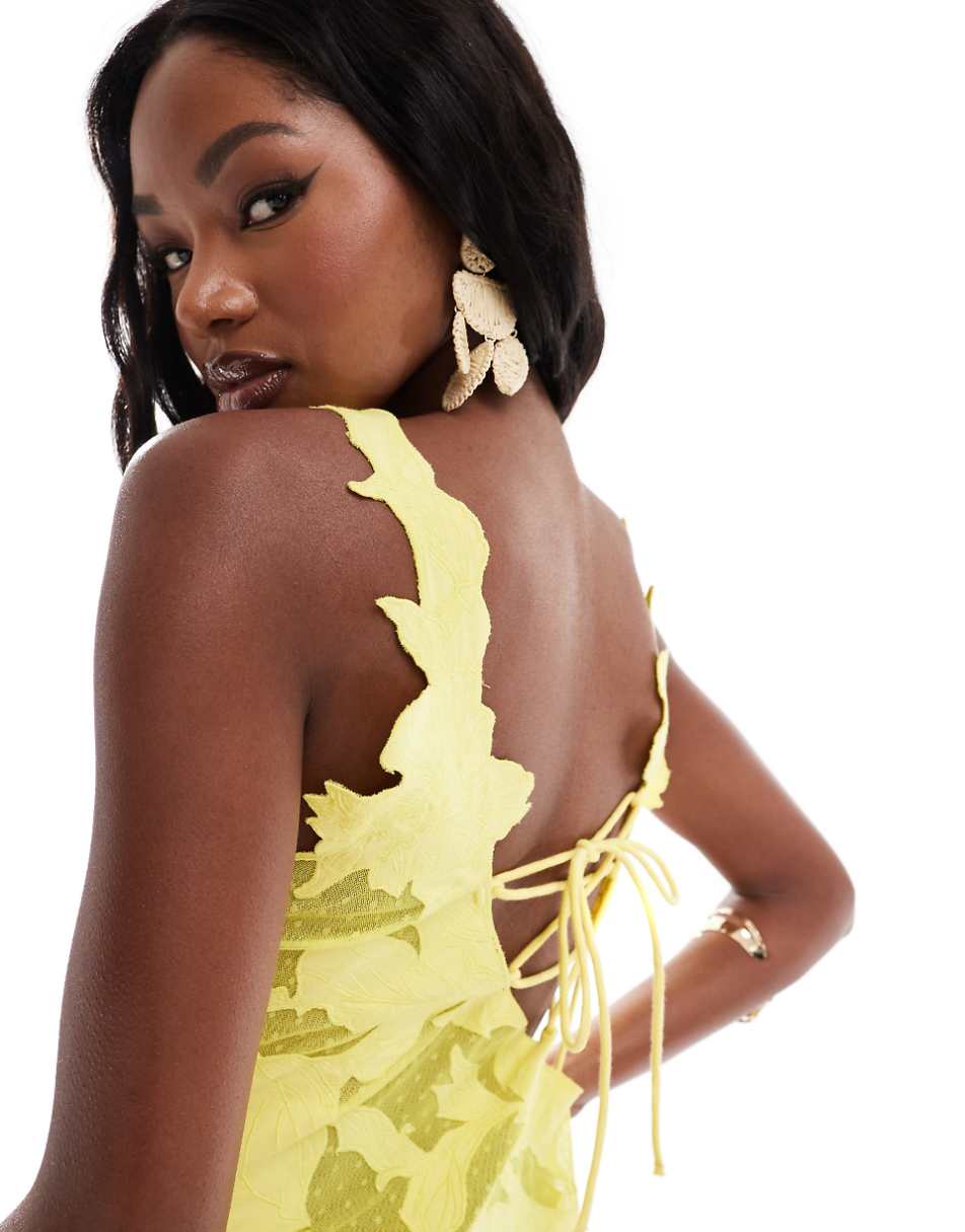 ASOS DESIGN lace cutwork embroidered mini dress in yellow