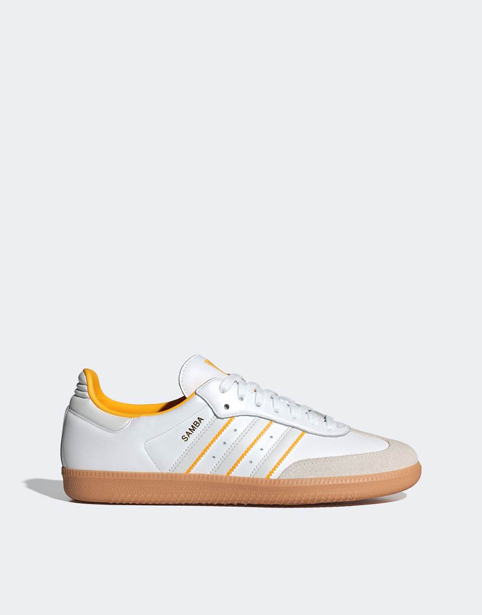 adidas Originals Samba OG sneakers in white with yellow stripes