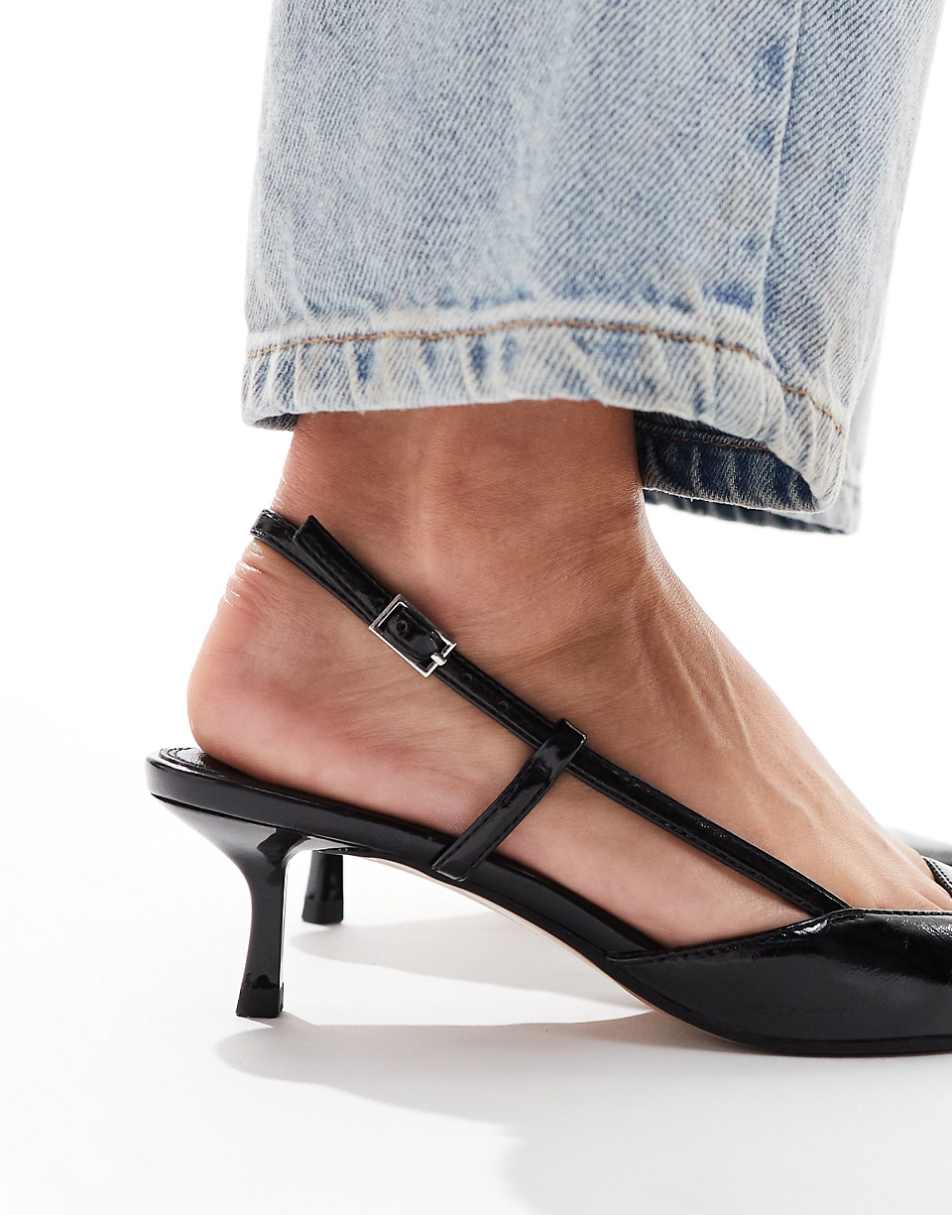 ASOS DESIGN Strike slingback kitten heeled shoes in black