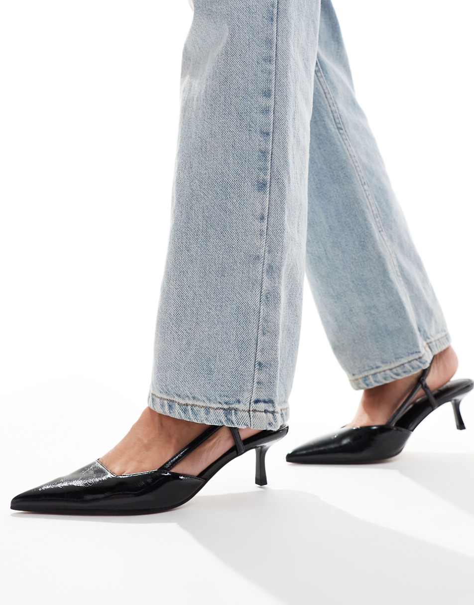 ASOS DESIGN Strike slingback kitten heeled shoes in black