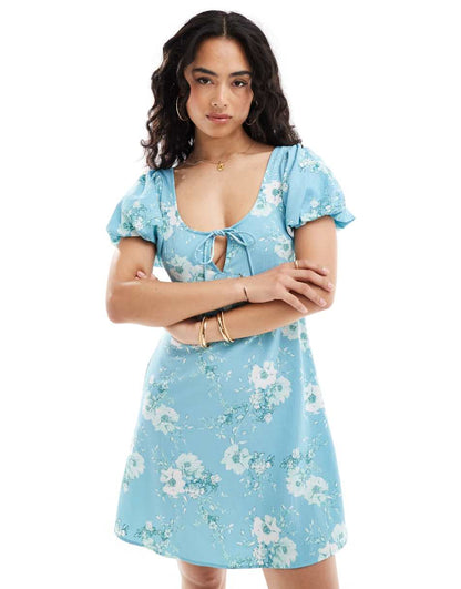 ASOS DESIGN puff sleeve mini tea dress in floral print