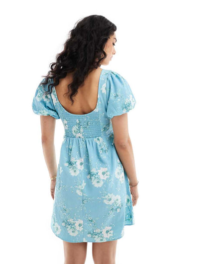 ASOS DESIGN puff sleeve mini tea dress in floral print