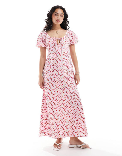ASOS DESIGN puff sleeve midi tea dress in spot