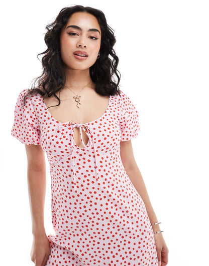 ASOS DESIGN puff sleeve midi tea dress in spot