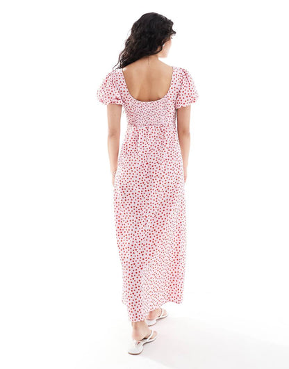 ASOS DESIGN puff sleeve midi tea dress in spot