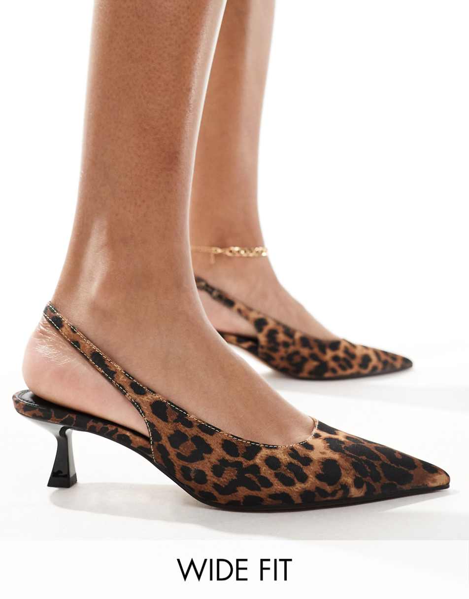 ASOS DESIGN Wide Fit Stroll slingback kitten heel shoes in leopard