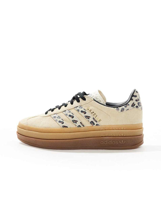 adidas Originals Gazelle Bold sneakers in cream and leopard stripes