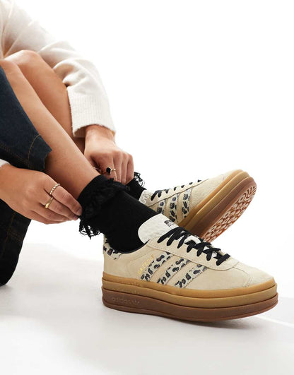 adidas Originals Gazelle Bold sneakers in cream and leopard stripes