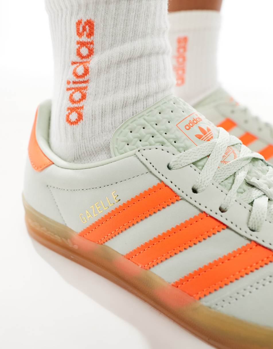 adidas Originals Gazelle Indoor sneakers in light green and orange