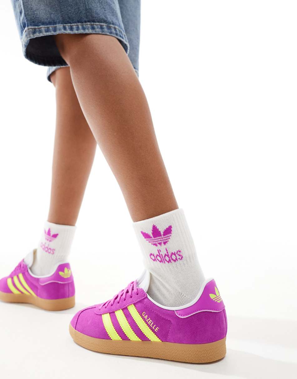 adidas Originals Gazelle sneakers in purple and yellow