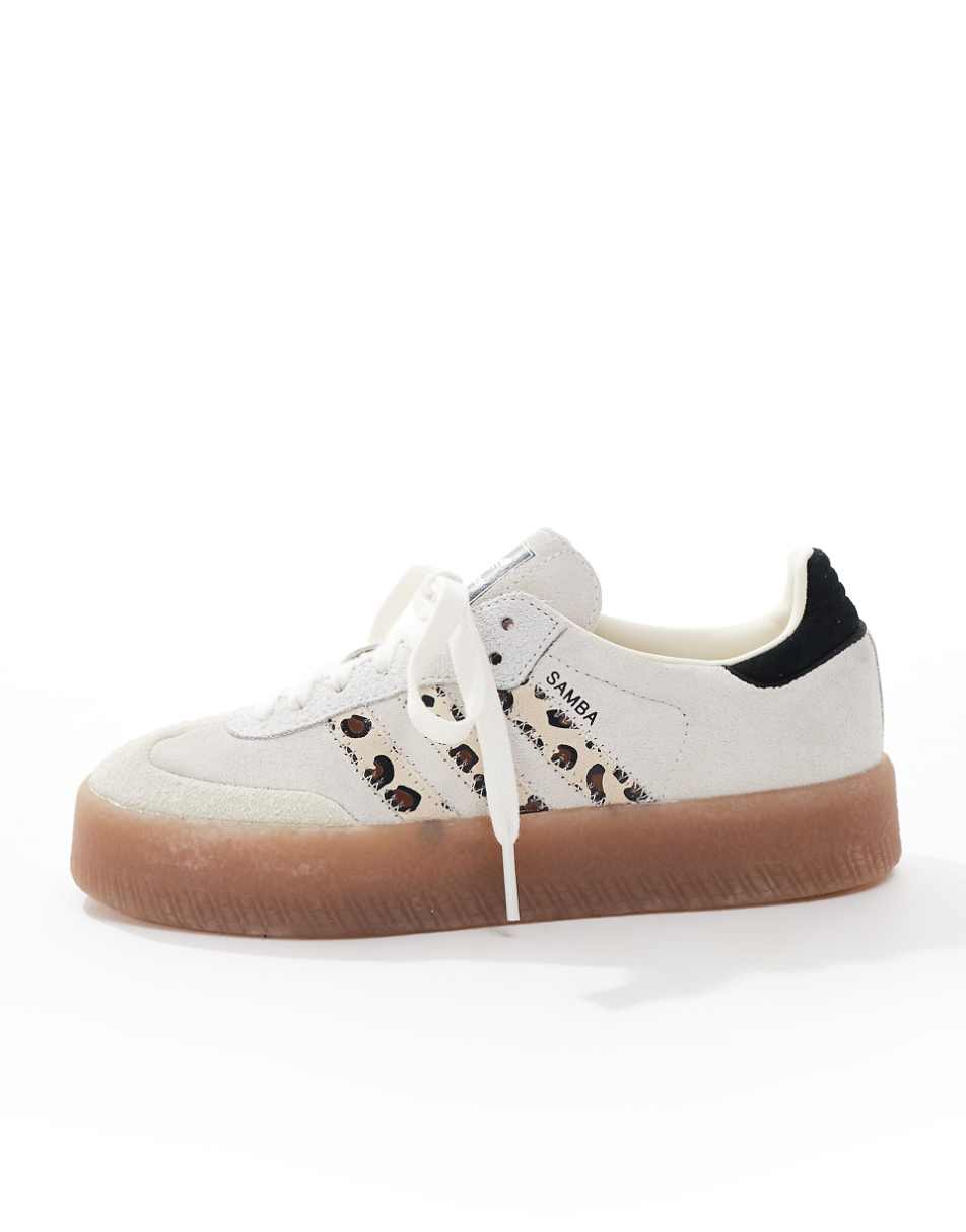 adidas Originals Sambae sneakers in off white with leopard print stripe