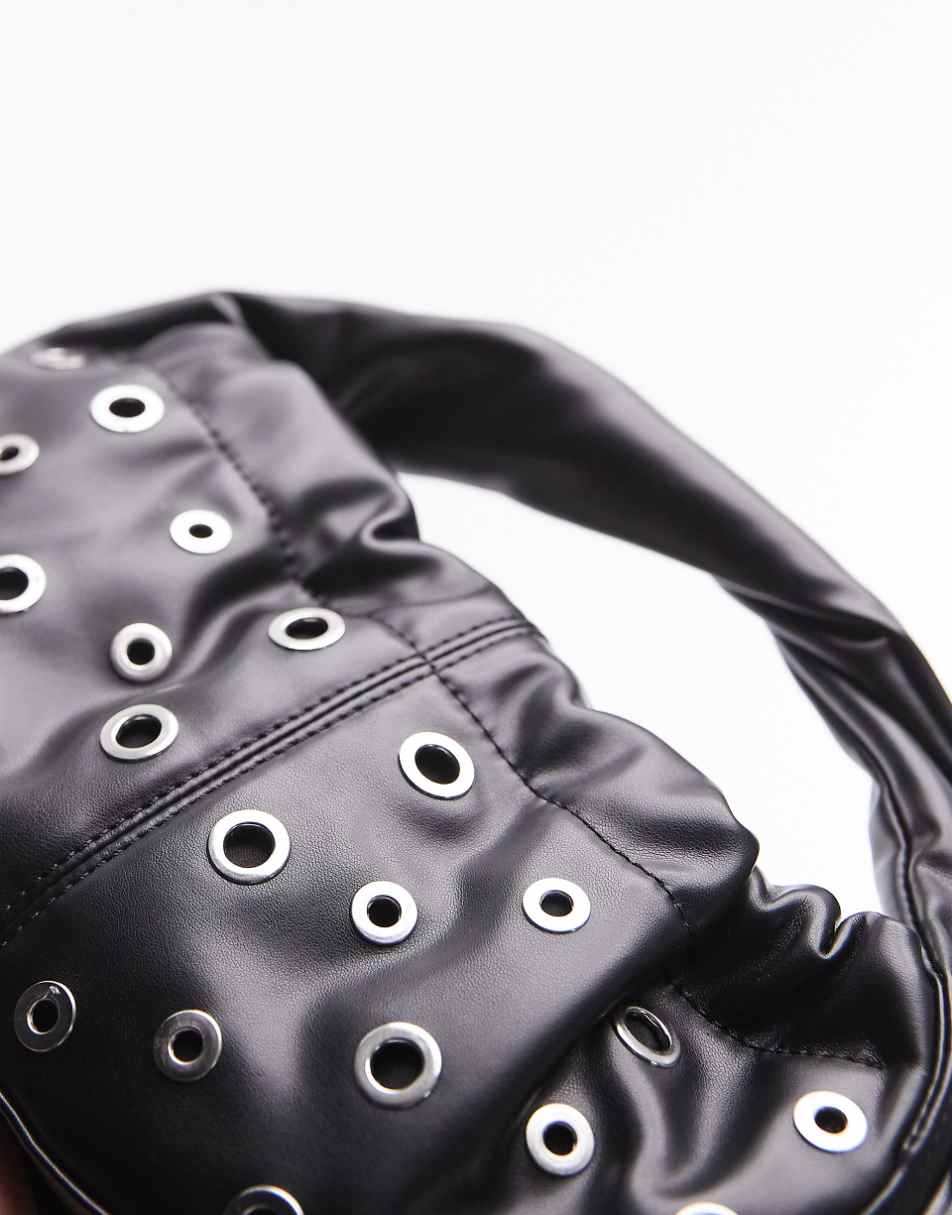 Topshop Giulia grab bag with ruche detail and eyelets in black