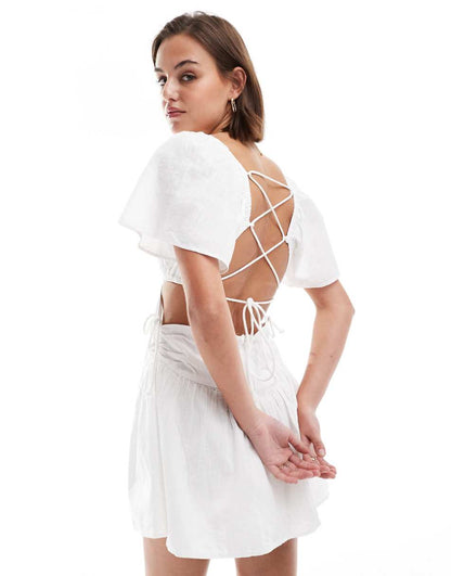 Cotton On cut out side mini milkmaid dress in white