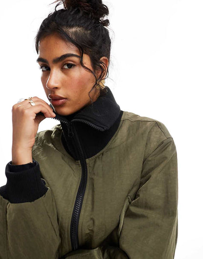 ASOS DESIGN rib collar casual jacket in khaki