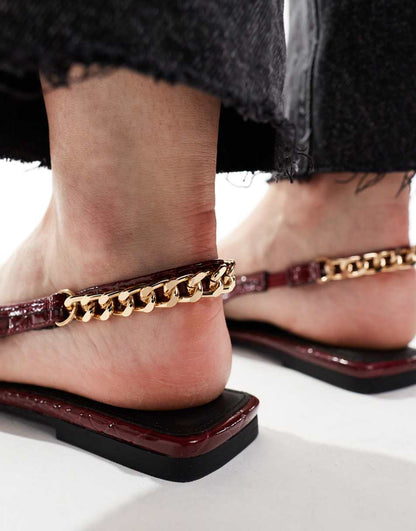 ASOS DESIGN Wide Fit Link ballet flats in burgundy croc