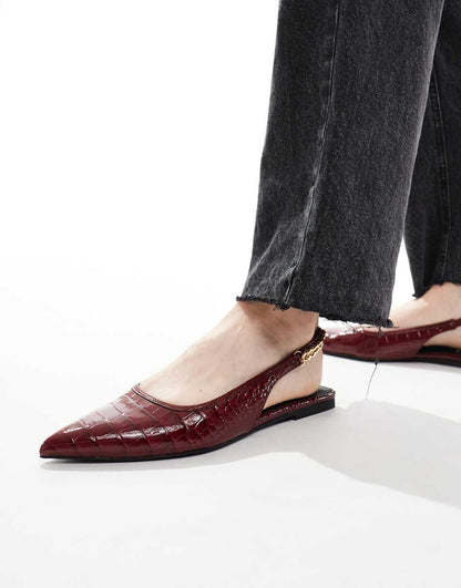 ASOS DESIGN Wide Fit Link ballet flats in burgundy croc