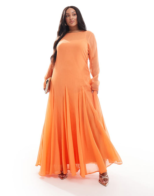 ASOS DESIGN Curve sheer chiffon maxi tent dress in coral