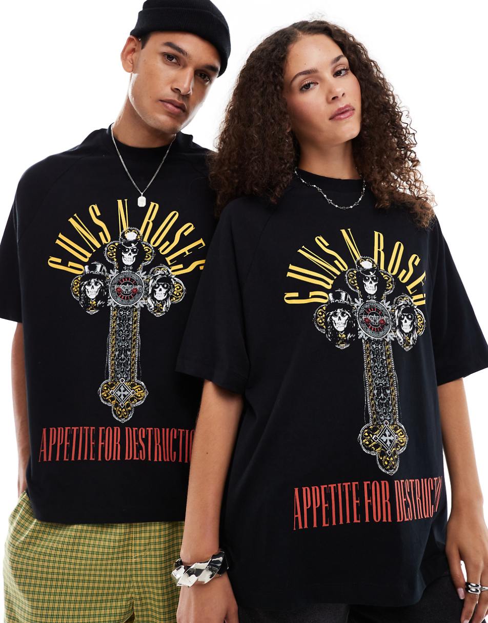 ASOS DESIGN unisex oversized raglan T-shirt with Guns N' Roses band print in black