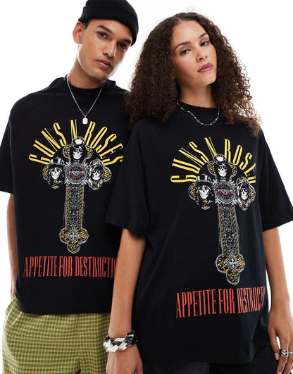 ASOS DESIGN unisex oversized raglan T-shirt with Guns N' Roses band print in black