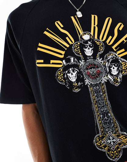 ASOS DESIGN unisex oversized raglan T-shirt with Guns N' Roses band print in black