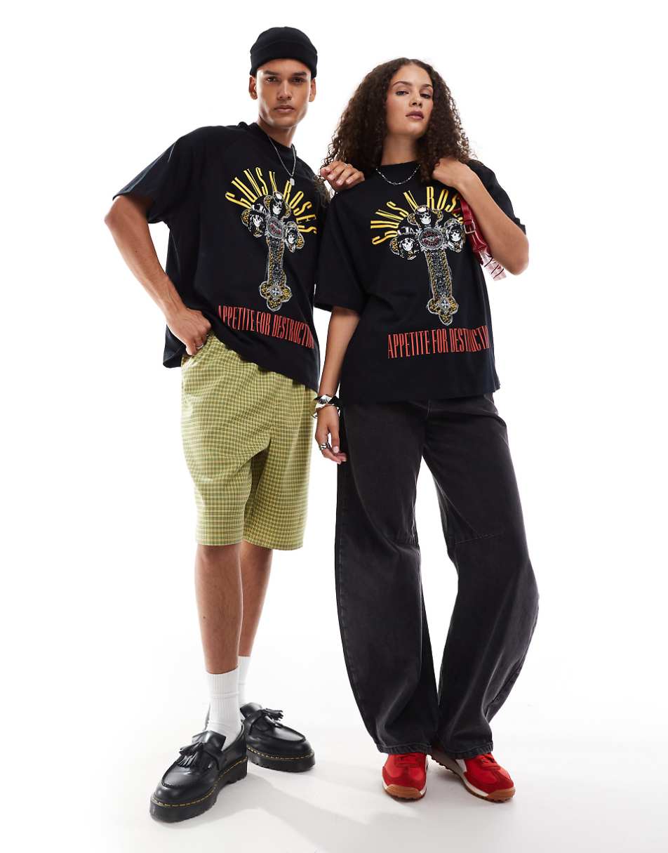 ASOS DESIGN unisex oversized raglan T-shirt with Guns N' Roses band print in black