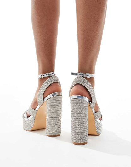 Azalea Wang Kinslee embellished platform heeled sandals in silver