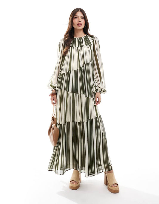 ASOS DESIGN mixed stripe print smock maxi dress