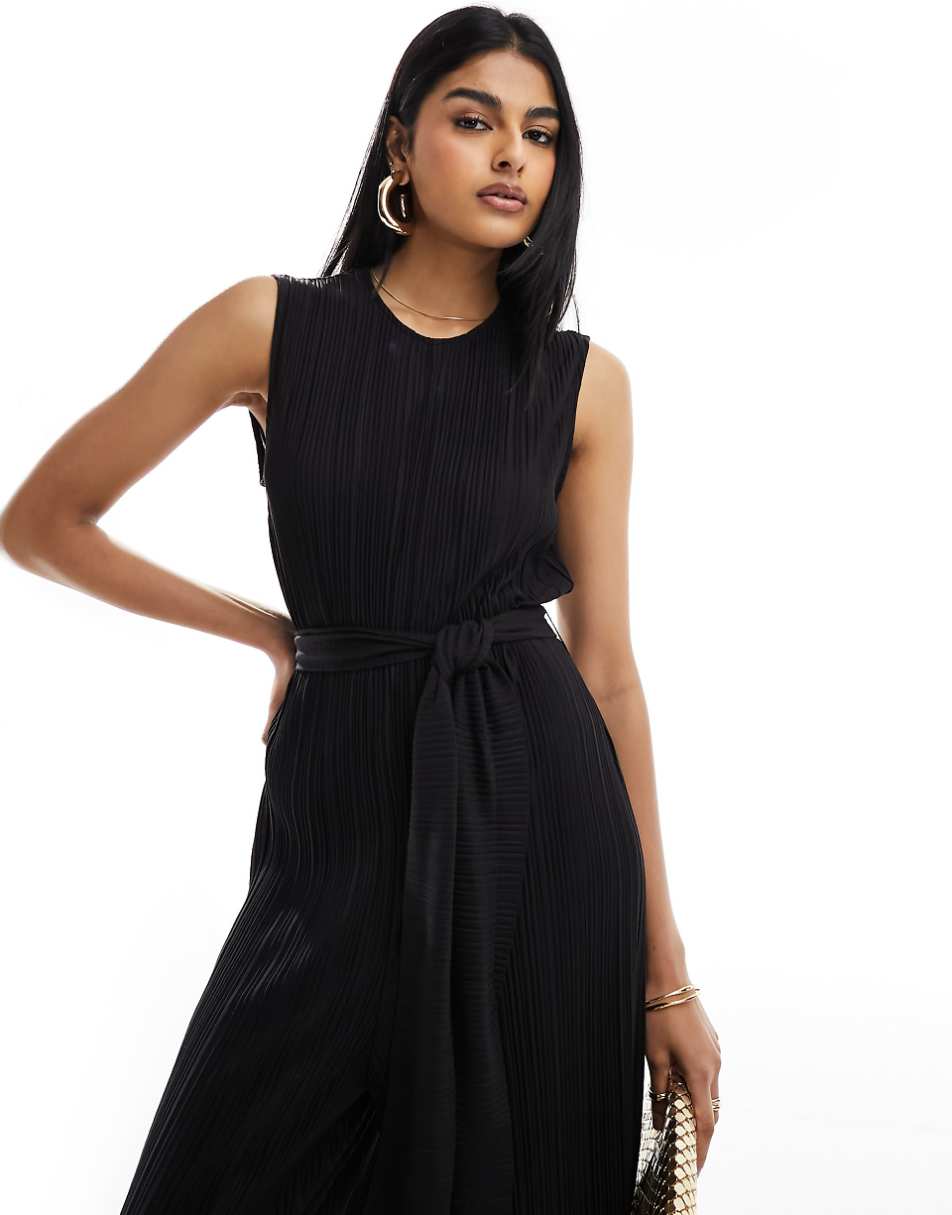 & Other Stories wide leg stretch jumpsuit with side tie detail in black