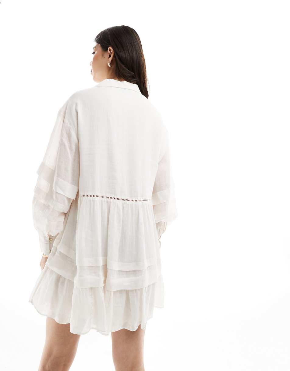 & Other Stories open collar mini shirt dress with floaty tiered hem in white