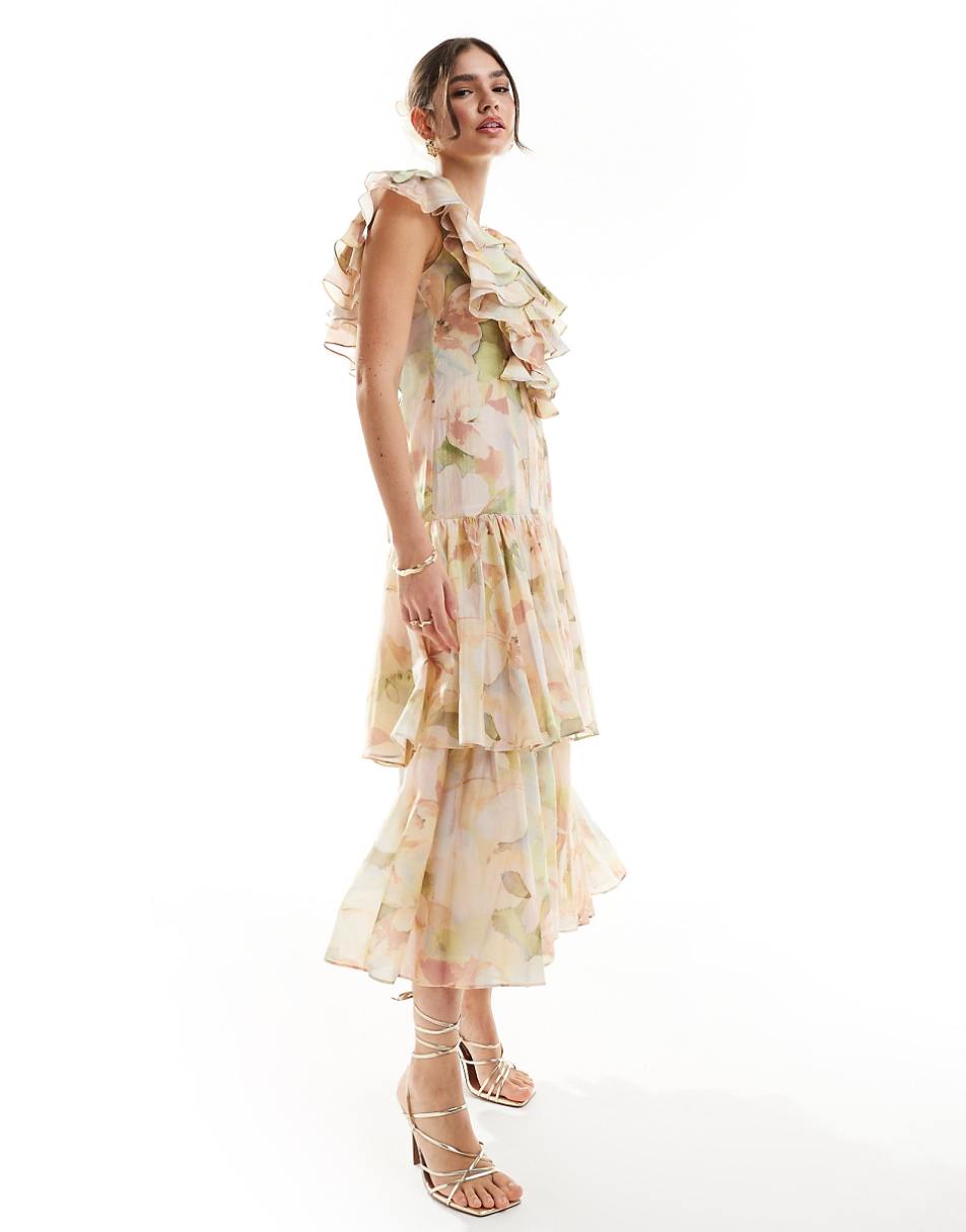 & Other Stories tiered maxi dress with ruffle detail in watercolor floral print