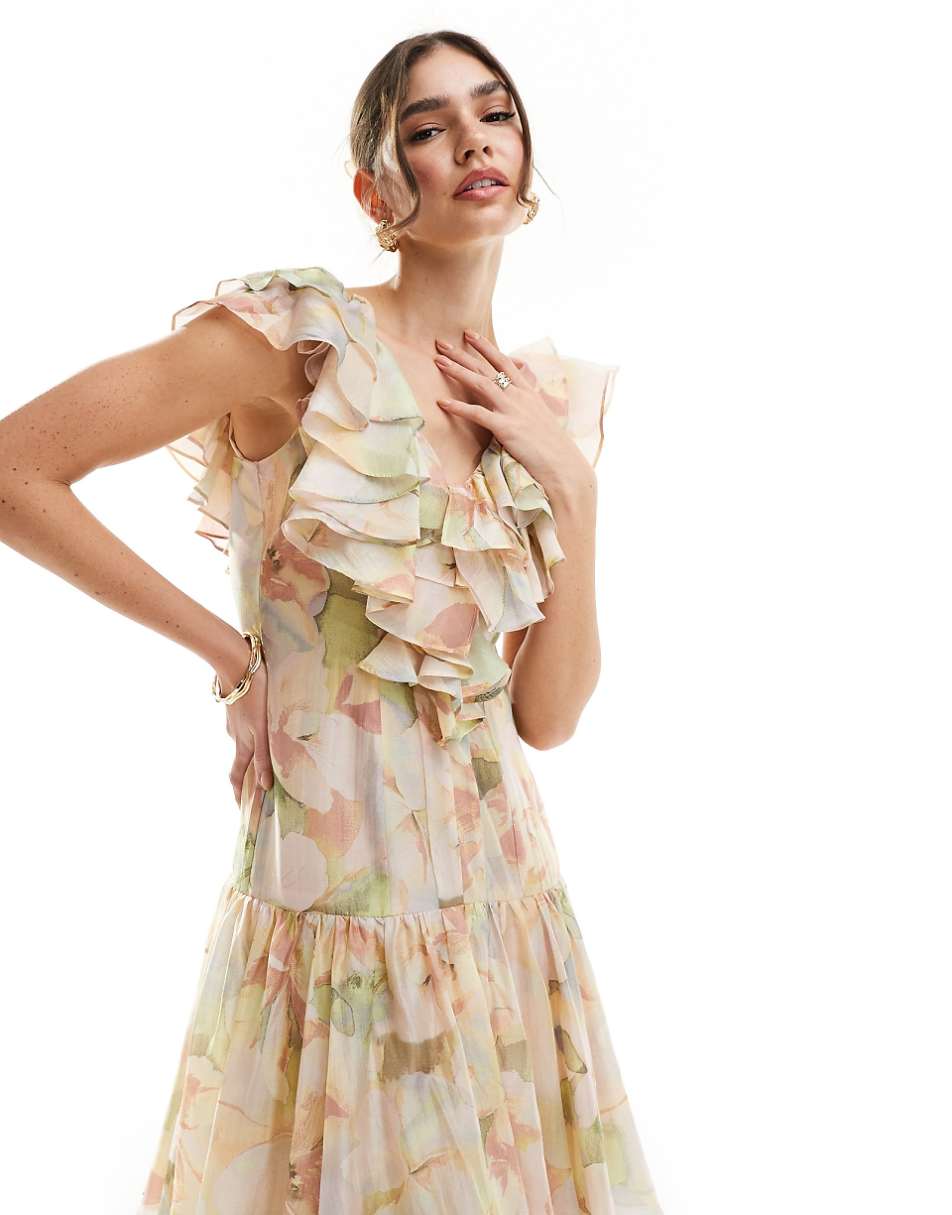 & Other Stories tiered maxi dress with ruffle detail in watercolor floral print