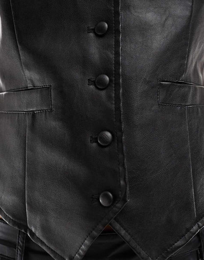 Lioness leather look vest in black
