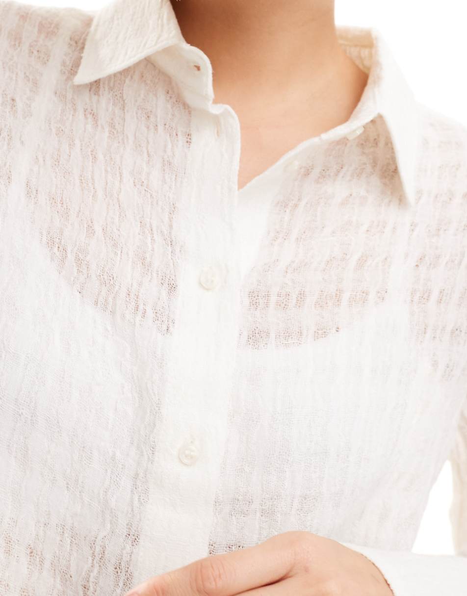 Weekday sheer textured linen mix shirt in off white