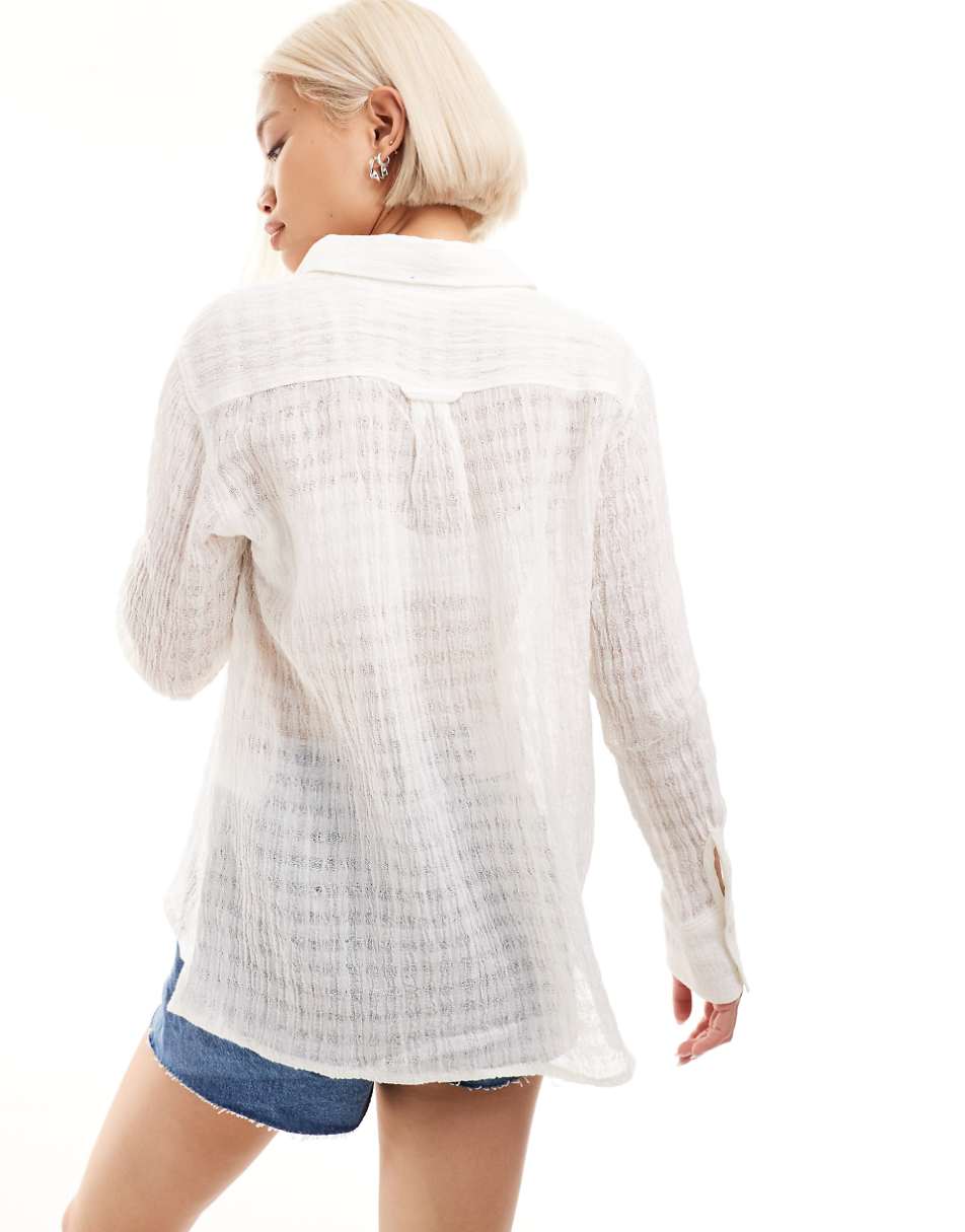 Weekday sheer textured linen mix shirt in off white