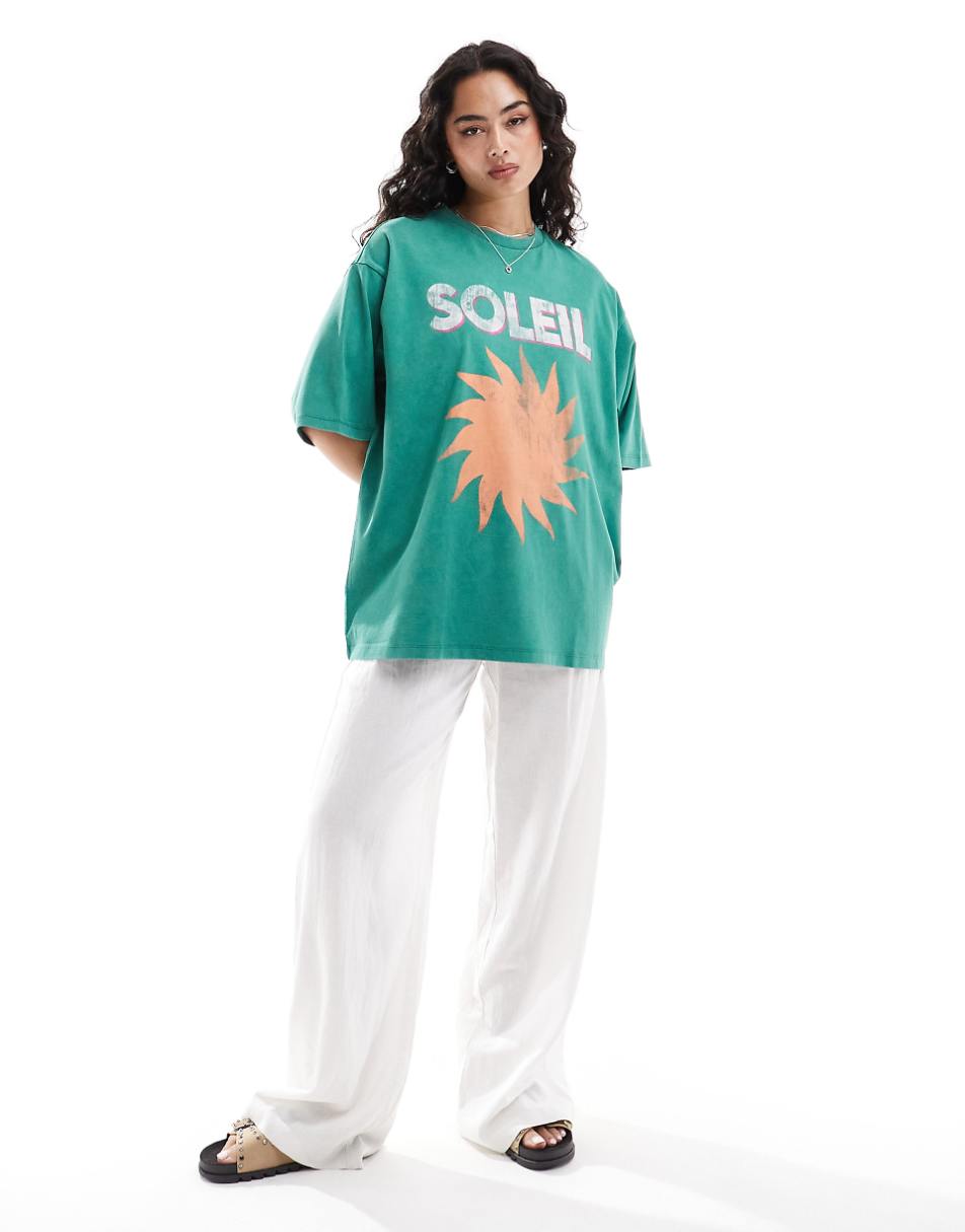 ASOS DESIGN oversized T-shirt with soleil graphic in washed green