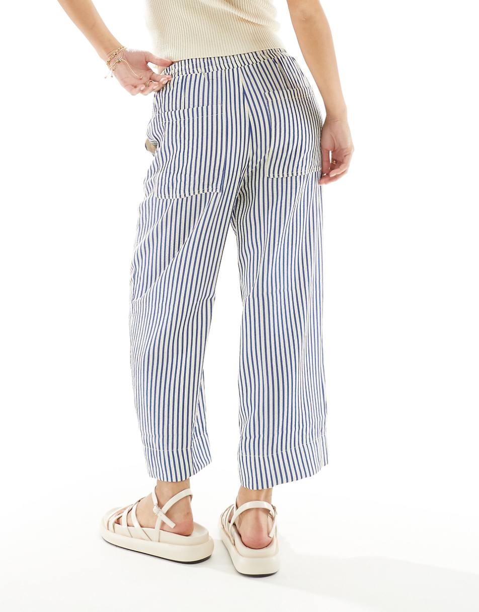 Stradivarius Petite seersucker pull on pants in blue stripe