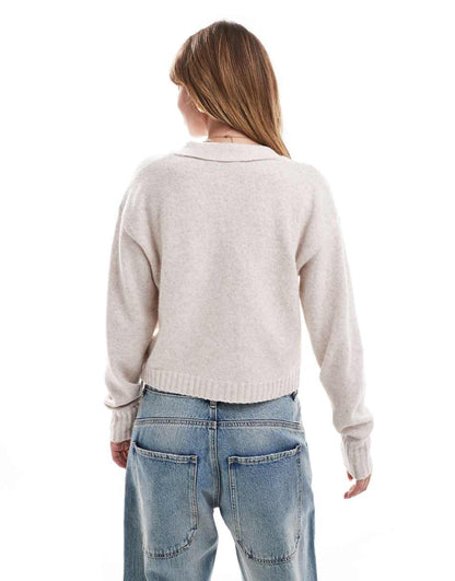 Miss Selfridge seam detail boxy cardigan in oatmeal