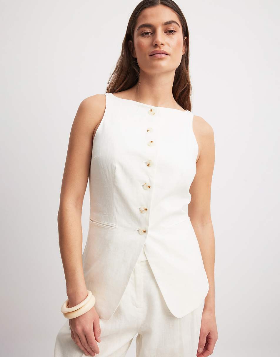 NA-KD high neck linen vest in white - part of a set