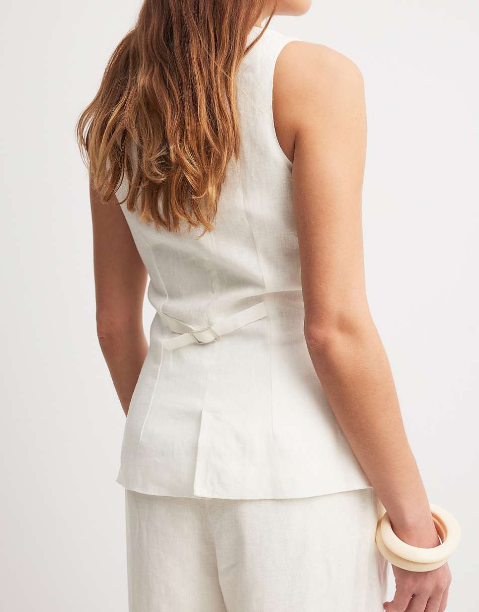 NA-KD high neck linen vest in white - part of a set