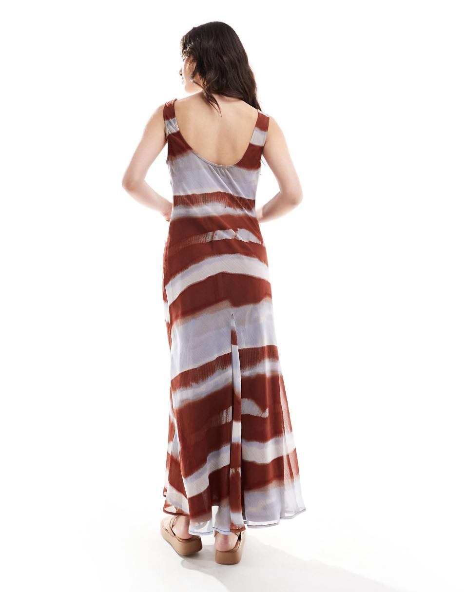 ASOS DESIGN chiffon scoop neck midi slip dress in abstract rust stripe