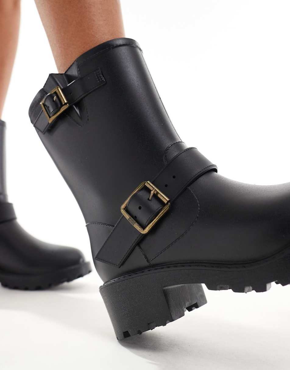 Glamorous biker wellies in black