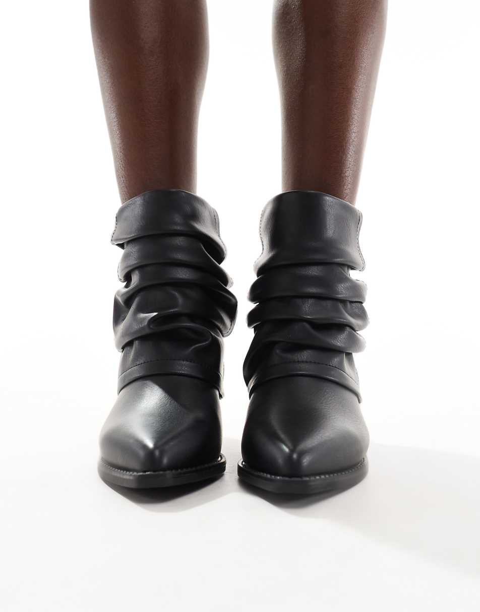 Glamorous ruched western ankle boots in black