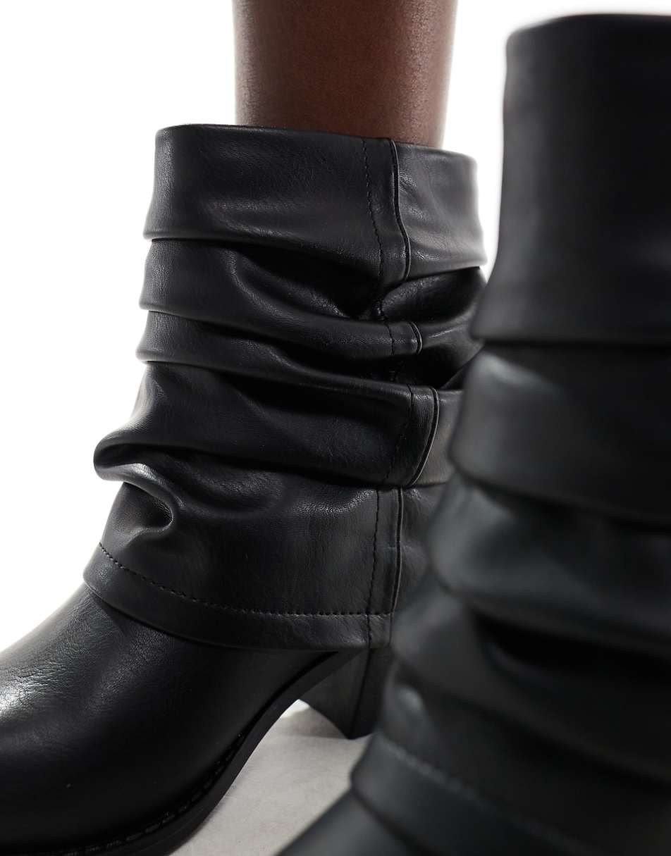 Glamorous ruched western ankle boots in black