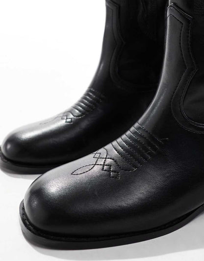 Glamorous Wide Fit western knee boots in black