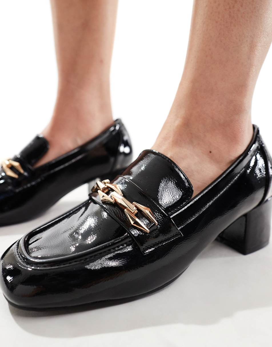 Glamorous Wide Fit heeled loafers in black patent