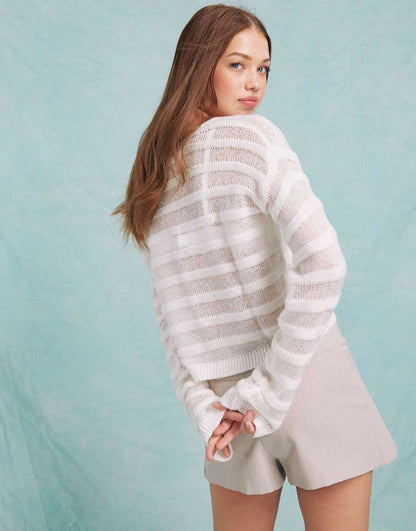 Miss Selfridge thick and thin knit V neck sweater in cream