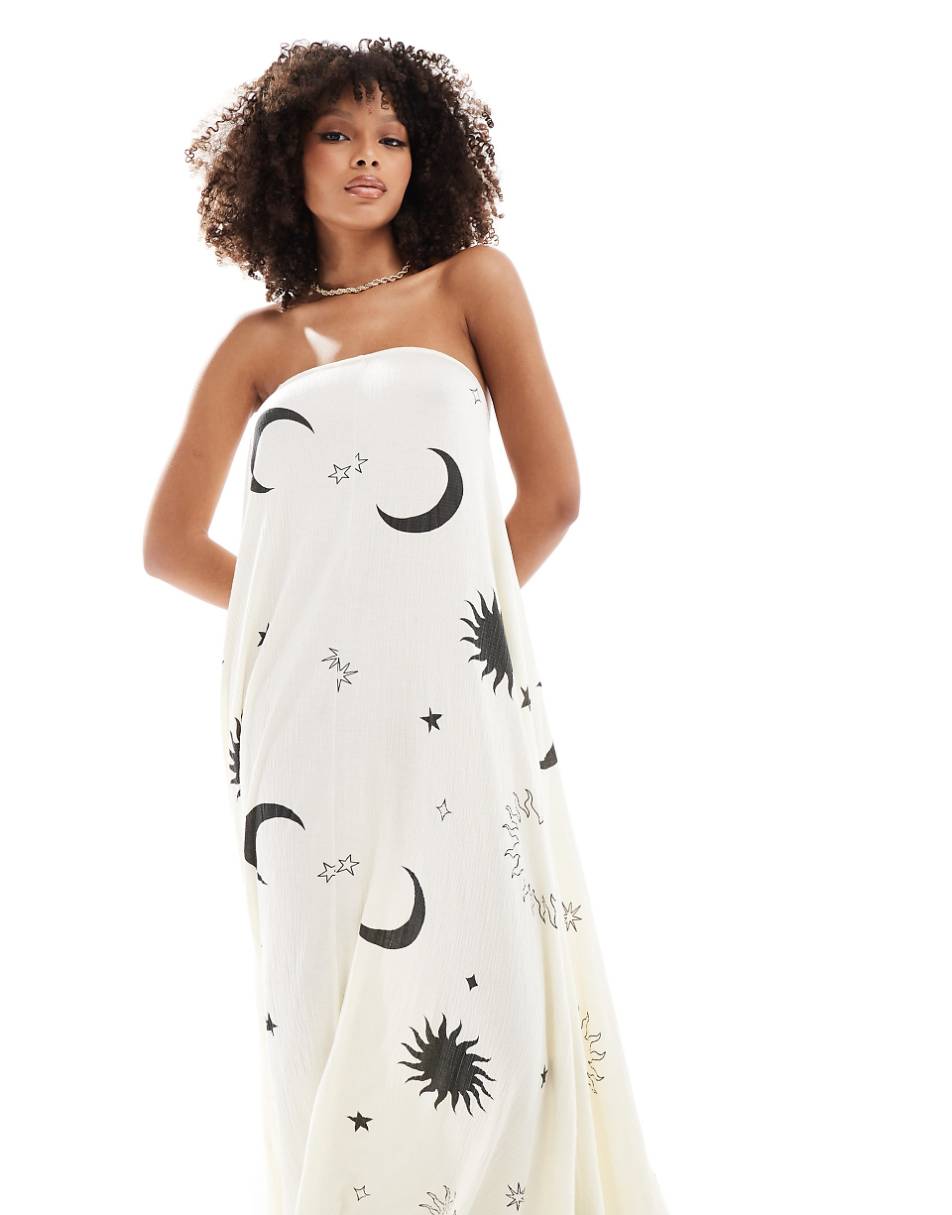 ASOS DESIGN crinkle bandeau maxi dress in celestial print